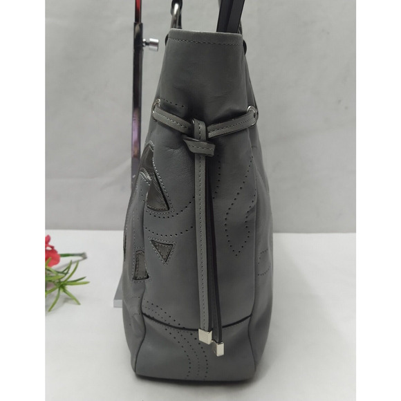 Coach Chelsea Inlaid Gray Leather Charlie Double Handles Zipper Tote Bag - Picture 6 of 16